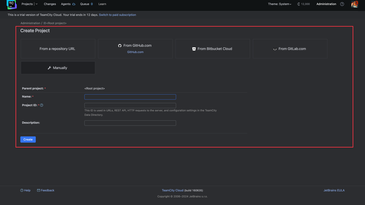 Testomat.io - TeamCity Create Project